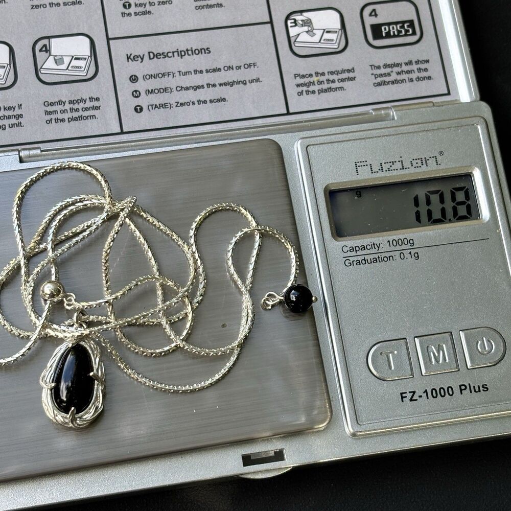 925 Sterling Silver Adjustable Lariat Necklace with Black Onyx Pendant 26” 10.8g - Picture 8 of 8